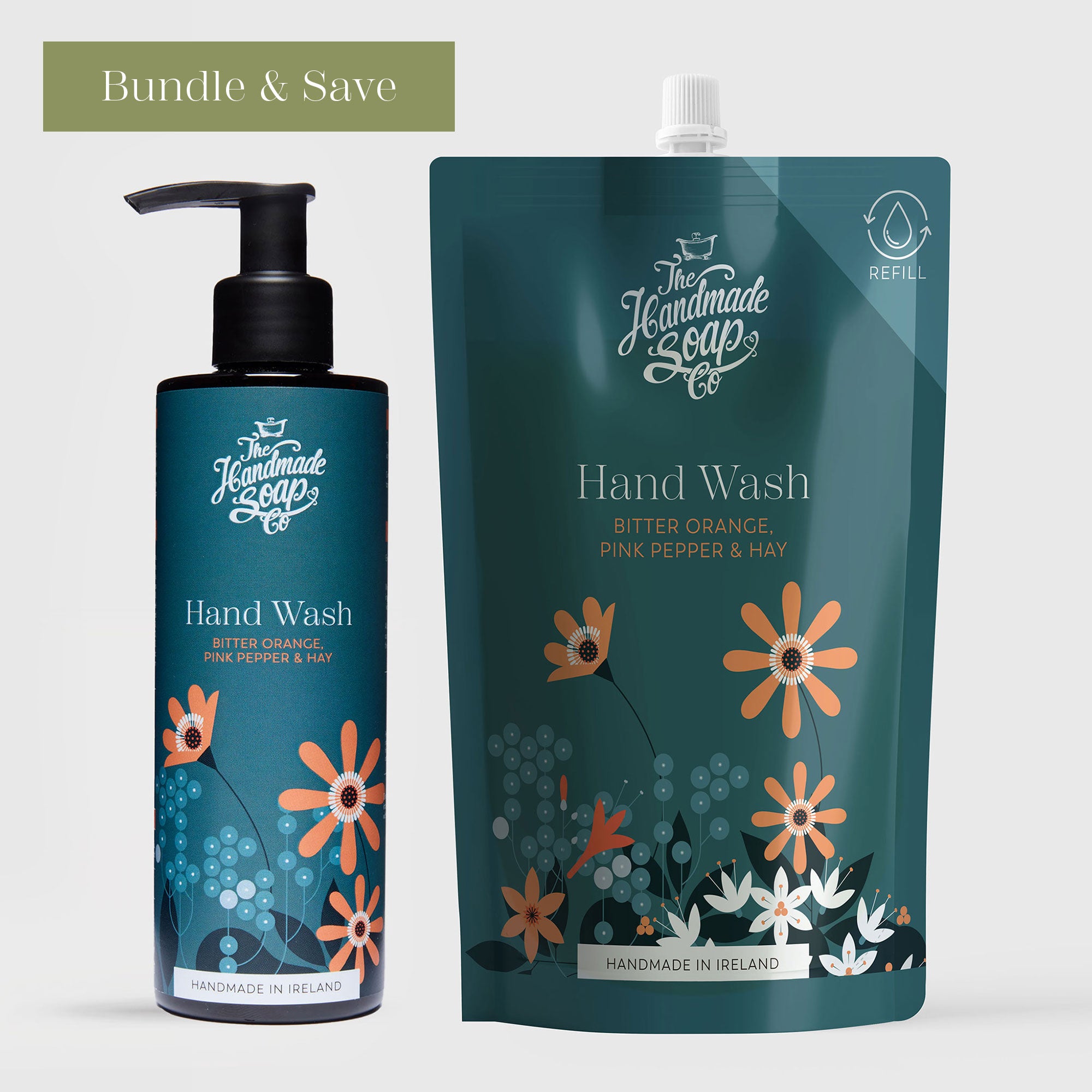 Hand Wash & Refill Bundle - Bitter Orange, Pink Pepper & Hay | 250ml + 500ml