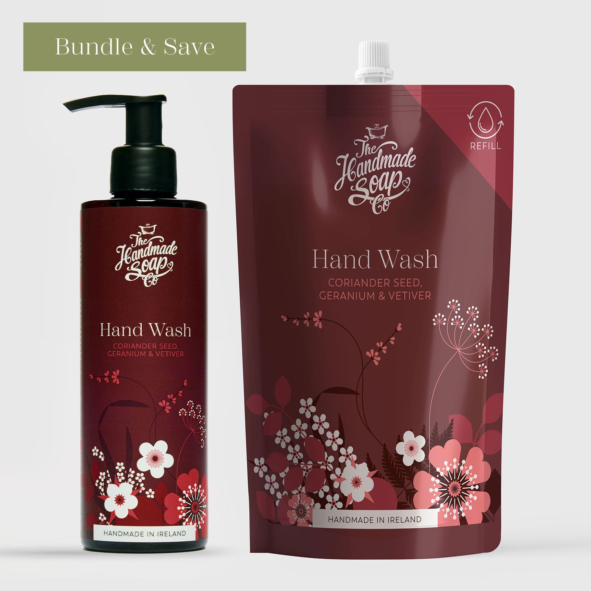 Hand Wash & Refill Bundle - Coriander Seed, Geranium & Vetiver | 250ml + 500ml